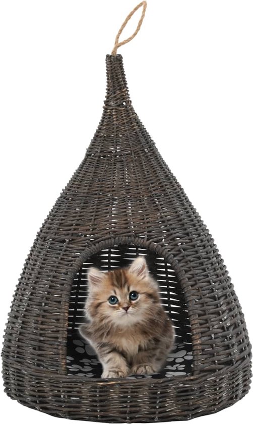 vidaXL Kattenhuis met kussen tipi 40x60 cm natuurlijk wilgen