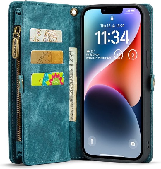 Étui Portefeuille avec Coque Arrière Amovible iPhone 15 - Caseme - Blauw + Protecteur d'écran Cacious