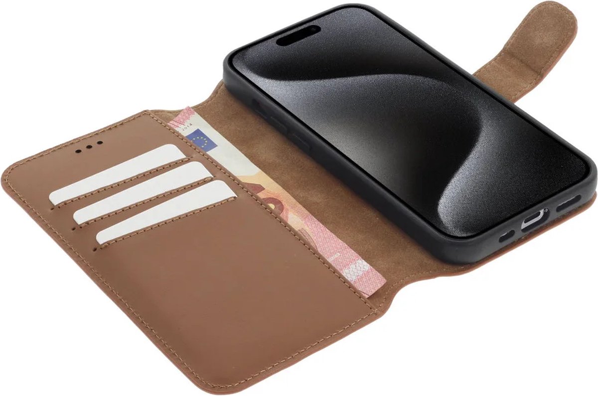 Minim 2-in-1 Apple iPhone 15 Pro Hoesje Book Case en Back Cover Bruin