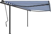 The Living Store Luifel Gepoedercoat Aluminium - 400x350 cm - UV- en Waterbestendig - Blauw/Wit - Inclusief Afstandsbediening
