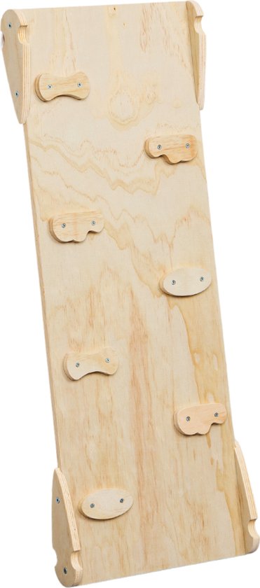 Buxibo XXL Klimrek - Opvouwbare Driehoek + Klimboog + Helling met Glijbaan - Montessori Meubels Houten Speelgym - Naturel - 210x83x81cm