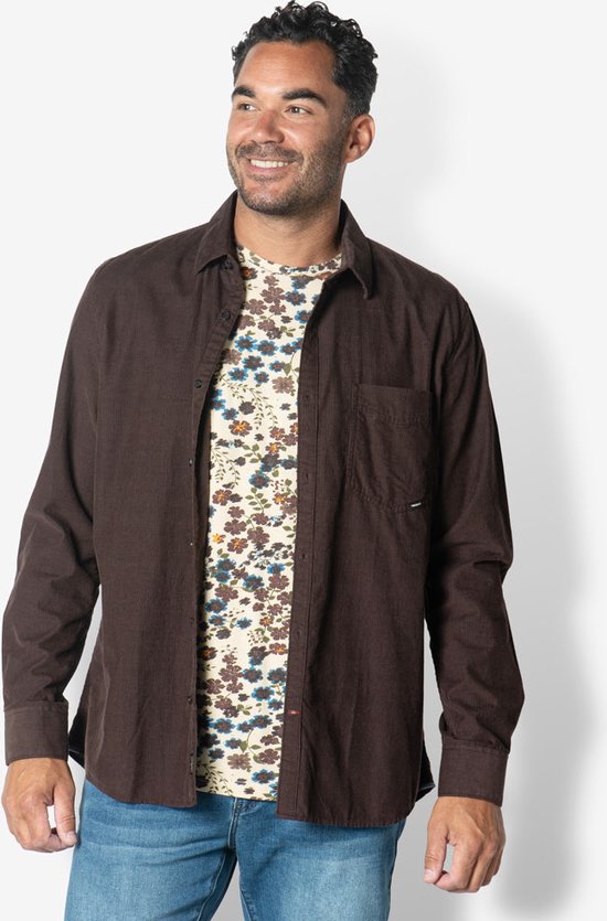 Twinlife Heren Corduroy Shirt Geweven - Overhemd - Comfortabel - Herfst en Winter - Taupe - S