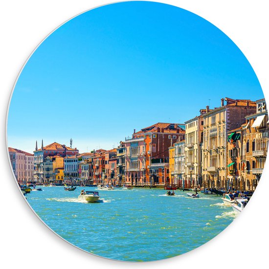 PVC Schuimplaat Muurcirkel - Wateren van Venetië bij Gekleurde Huisjes - 50x50 cm Foto op Muurcirkel (met ophangsysteem)