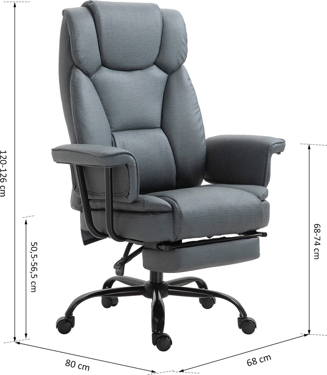 Vinsetto Fauteuil de bureau chaise pour ordinateur ergonomique dossier  inclinable assise pivotant hauteur réglable accoudoir rembourré gris