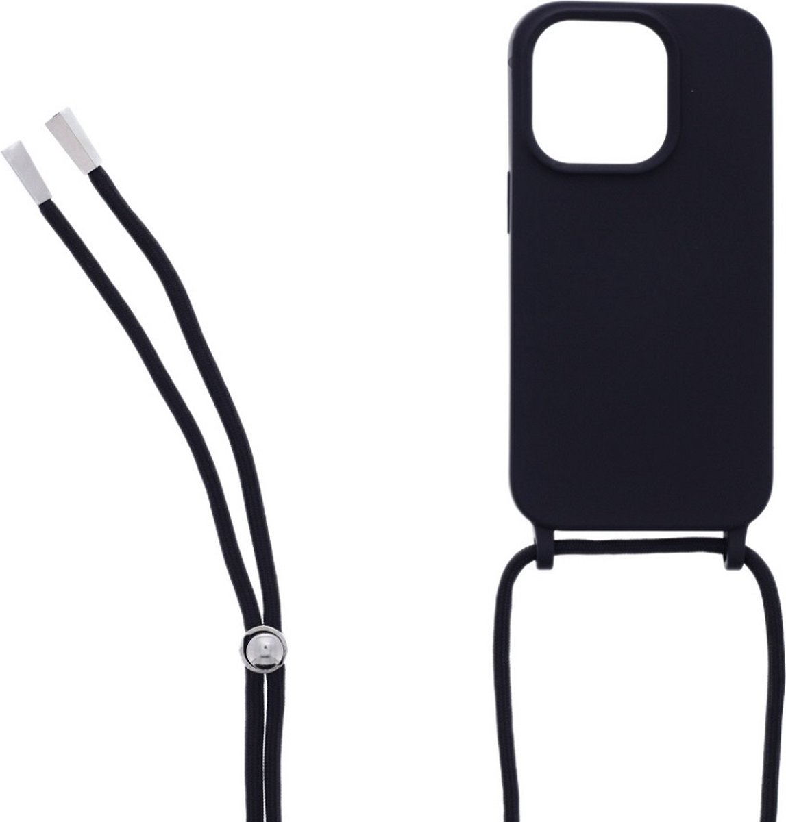 LuxeBass Siliconen hoesje met koord geschikt voor Apple iPhone 14 Pro - Zwart - telefoonhoes - gsm hoes - telefoonhoesje