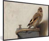 Fotolijst incl. Poster - Kamer decoratie aesthetic - Het puttertje - Carel Fabritius - Vogels - Oude meesters - Posterlijst - Wanddecoratie - Kamer decoratie tieners - 60x40 cm