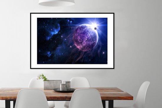 Affiche avec cadre Planètes - Etoiles - Lune - 120x80 cm