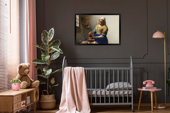 Cadre photo avec affiche - La Laitière - Peinture de Johannes Vermeer - 90x60 cm - Cadre pour affiche