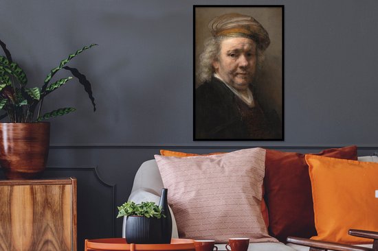 Cadre photo avec affiche - Autoportrait - Peinture de Rembrandt van Rijn - 40x60 cm - Cadre pour affiche