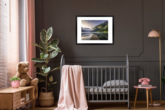 Photo encadrée - Lever de soleil sur le paysage calme en Autriche cadre photo noir avec passe-partout blanc 60x80 80x60 cm - Affiche encadrée (Décoration murale salon / chambre)