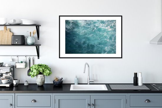 Poster in lijst - Fotolijst 90x60 cm - Posters - Zee - Water - Turquoise - Posterlijst zwart - Decoratie - Wanddecoratie woonkamer - Muurdecoratie slaapkamer