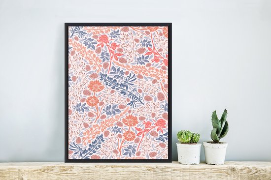 Motif fleuri bleu et rouge 20x30 cm - petit