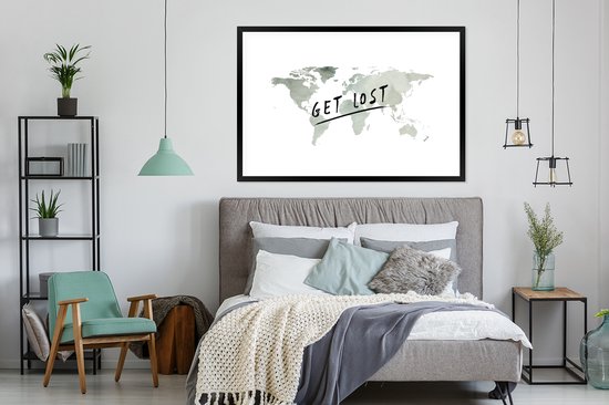 Wereldkaart de l'aquarelle grise avec la citation Get résolu dessus 120x80 cm