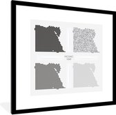 Photo encadrée - Quatre illustrations d'Egypte sur fond gris Cadre photo noir avec passe-partout blanc 40x40 cm - Affiche encadrée (Décoration murale salon / chambre)