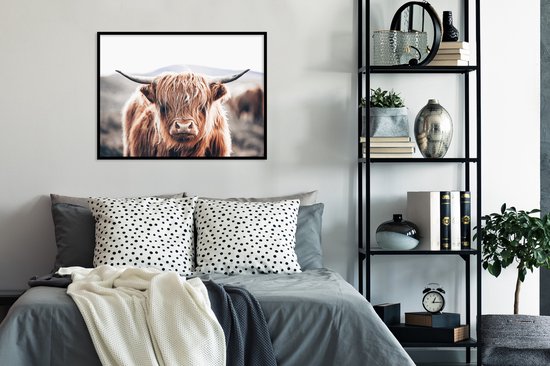 Fotolijst incl. Poster - Schotse Hooglander - Berg - Hoorn - 80x60 cm - Posterlijst