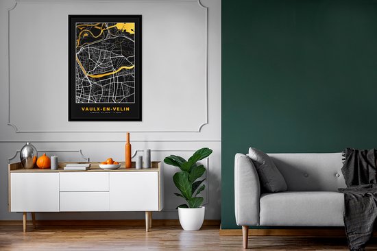 Fotolijst incl. Poster - Kaart - Frankrijk - Stadskaart - Plattegrond - Vaulx-en-Velin - 80x120 cm - Posterlijst