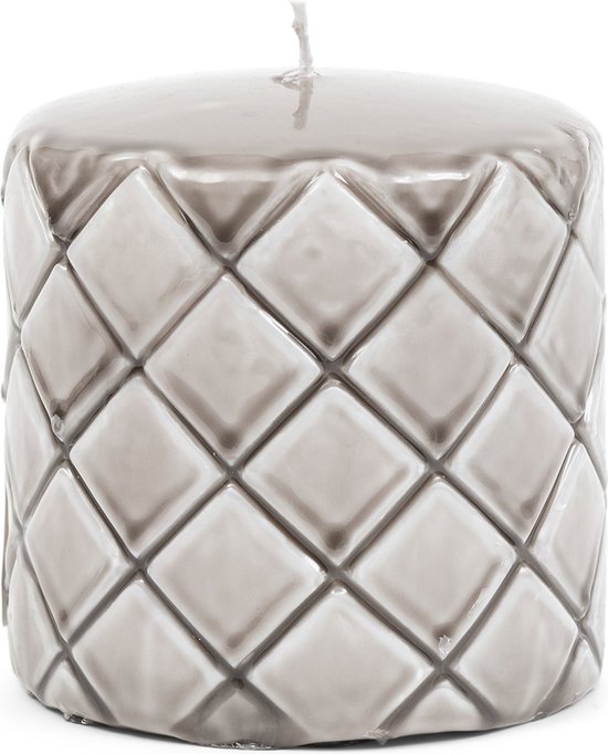 Riviera Maison Stompkaars, ruiten print, 56-60 Branduren - Pillar Candle Padded (ØxH) 9.5x10 - beige