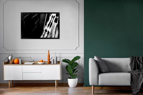 Rue - Zwart - Wit - Personnes - Cadre photo - Cadre - 120x80 cm - Affiche - Décoration murale