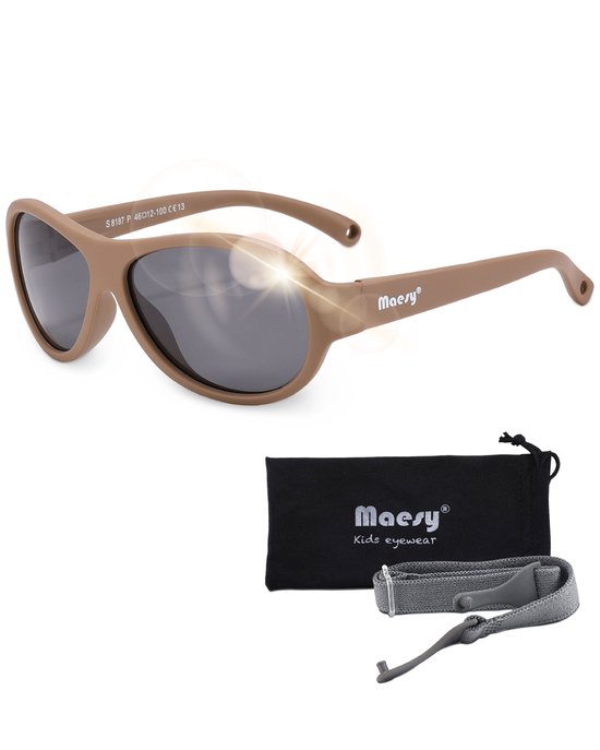 Maesy - lunettes de soleil bébé Joya - 0-2 ans - flexibles pliables - élastique réglable - protection UV400 polarisée - garçons et filles - lunettes de soleil bébé ovales - marron taupe
