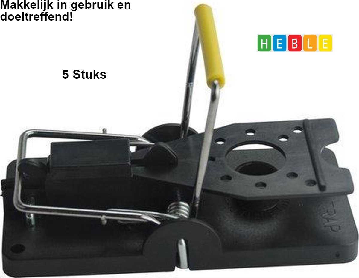 5 x Kunststof Muizenval ~ 100% Pakkans ~ Herbruikbaar ~ Voor Binnen & Buiten ~ Zonder Muizengif ~ Muizenklemmen ~ van Heble®
