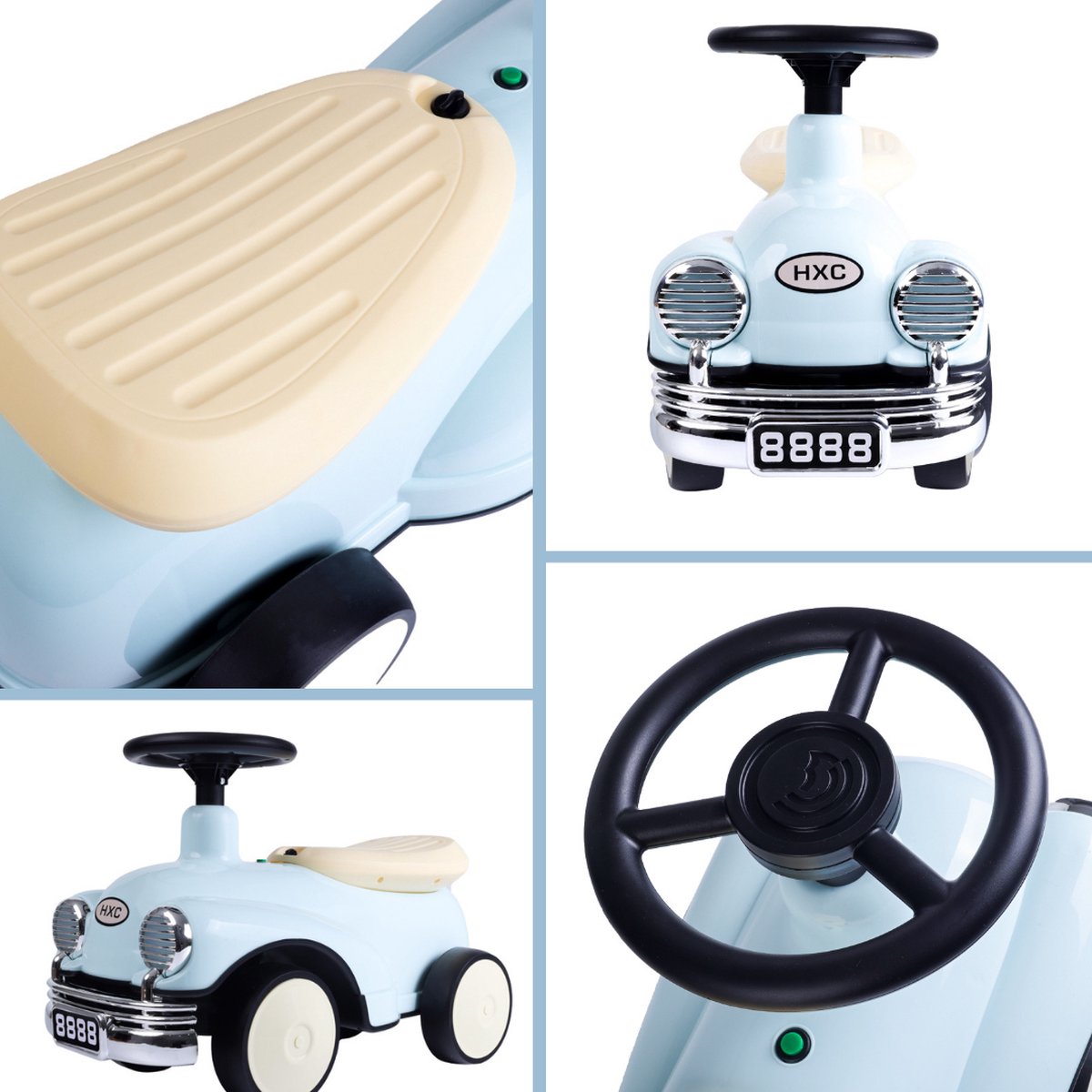 Buxibo Retro Loopauto | Loopwagen voor Jongens & Meisjes | 1-3 jaar | Veilig | Stimuleert Motorische Vaardigheden | Blauw - 58x29x38cm — afbeelding 8
