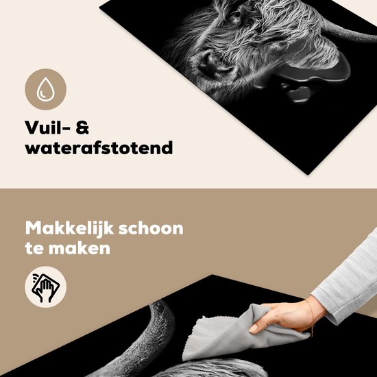 KitchenYeah® Inductie beschermer 91.6x52.7 cm - Schotse hooglander - Zwart - Koe - Dieren - Kookplaataccessoires - Afdekplaat voor kookplaat - Inductiebeschermer - Inductiemat - Inductieplaat mat