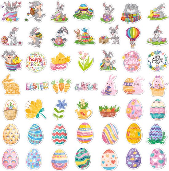 Autocollants Joyeuses Pasen - 100 Autocollants de Pâques avec lapins de Pâques, œufs de Pâques, poussins, printemps - Décoration de Pâques