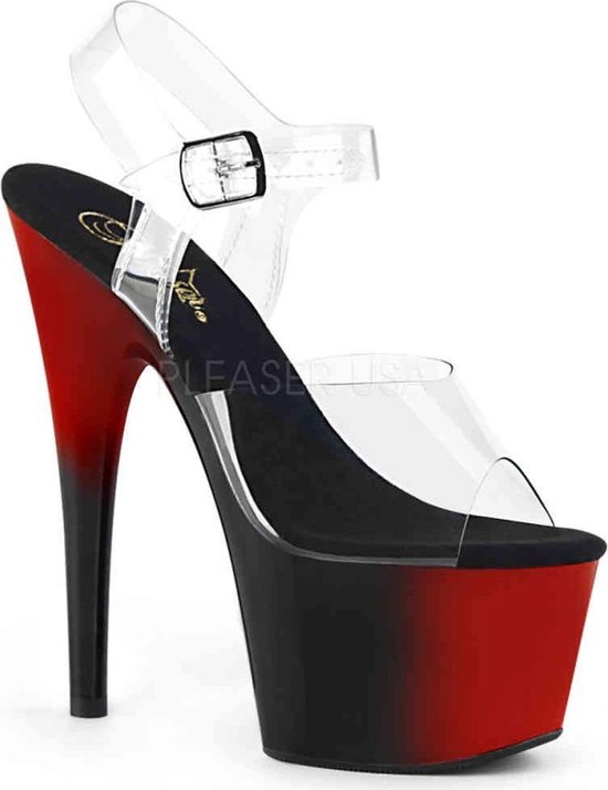 Pleaser - ADORE-708BR Sandaal met enkelband, Paaldans schoenen - Paaldans schoenen - 35 Shoes - Zwart/Rood