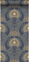 ESTAhome behangpapier vintage bloemen in art nouveau stijl vergrijsd blauw - 139572 - 0.53 x 10.05 m