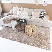 Vierkant hoogpolig vloerkleed shaggy Trend effen - beige 100x100 cm