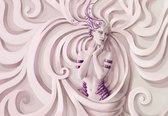 Fotobehang - Vlies Behang - Medusa Sculpture - Vrouw - Beeldhouwwerk - Kunst - Roze - 254 x 184 cm