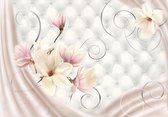 Fotobehang - Vlies Behang - Magnolia Bloem op Luxe Gewatteerd Patroon - 208 x 146 cm