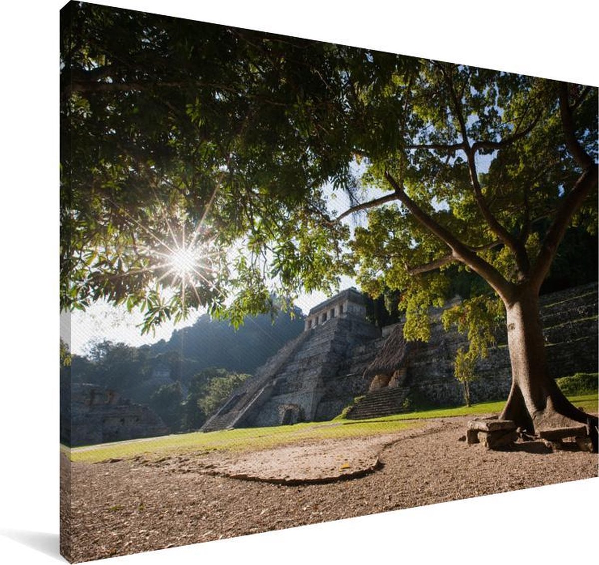 Inscripties Canvas Schilderij Tempel van de inscripties met boom in Palenque Mexico ...