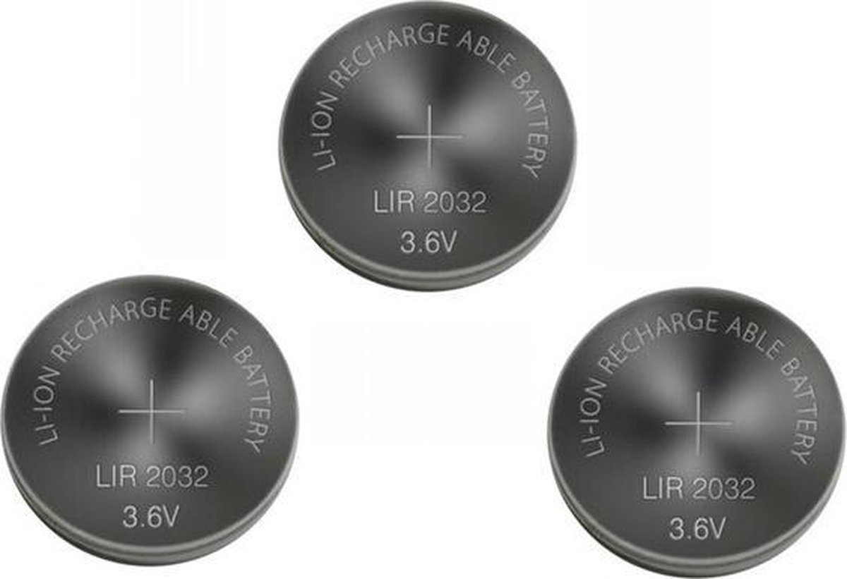 3 Stuks - BSE LIR2032 3.6V 40mAh oplaadbare Li-ion knoopcel batterij