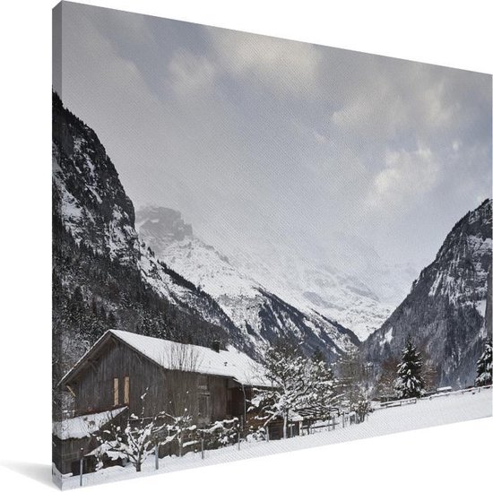 Chalet en bois au Schilthorn en Suisse Toile 80x60 cm - Tirage photo sur toile (Décoration murale salon / chambre)