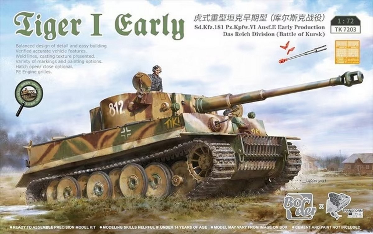 Border Model Modelbouwpakket Militaire voertuigen - TK7203 Tiger 1 - VI Ausf. E - Early of Das Reich Plastic - 1:72 - Modelbouw