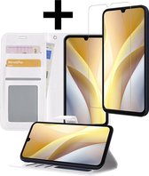Hoesje Geschikt voor Samsung A15 Hoesje Book Case Hoes Wallet Cover Met Screenprotector - Hoes Geschikt voor Samsung Galaxy A15 Hoesje Bookcase Hoes - Wit