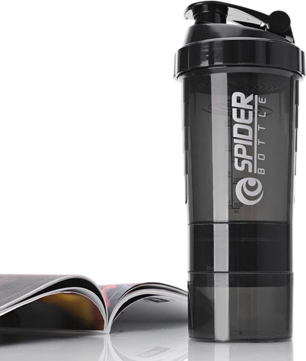 Goedkoopste Wow Fit - Fitness Shakebeker - Eiwit Shaker - Bidon - Proteïne shaker - met Proteïne Poeder Box - met Supplementenbox - Fitness - Gym - Sport - 500ML - Zwart