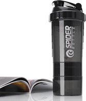 Wow Fit - Fitness Shaker - Protein Shaker - Bouteille d'eau - Protein Shaker - avec boîte de poudre de protéines - avec boîte de suppléments - Fitness - Gym - Sport - 500ML - Zwart