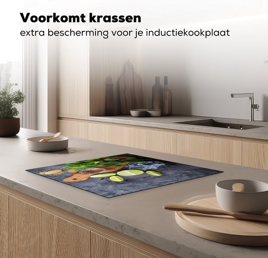 KitchenYeah© Inductie Beschermer 60x52 cm Keuken Decoratie Kookplaat Beschermer voor Inductiekookplaat Afdekplaat Anti Slip Mat - Bloemen - Natuur - Paardenbloem - Zwart - Portret