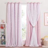 Rideaux chambre d'enfant fille, lot de 2, 240 x 132 cm (hxl) avec étoiles, rideaux occultants double épaisseur avec voile, rose clair