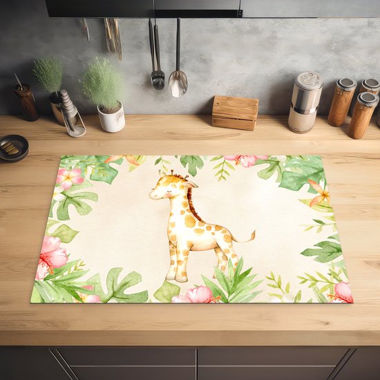 KitchenYeah® Inductie beschermer 80x52 cm - Giraffe - Aquarelverf - Bloemen - Jungle - Kookplaataccessoires - Afdekplaat voor kookplaat - Inductiebeschermer - Inductiemat - Inductieplaat mat