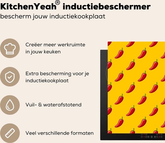 KitchenYeah® Inductie beschermer 78x78 cm - Patroon van hete pepers - Kookplaataccessoires - Afdekplaat voor kookplaat - Inductiebeschermer - Inductiemat - Inductieplaat mat