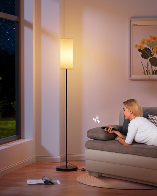 D&B Lamp - Vloerlamp - Dimbare Vloerlamp - 10 helderheidsniveaus - Afstandsbediening En Voetschakelaar - E27 Ledlamp - Elegante Lamp