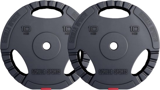 Gorilla Sports Halterschijven set 2 x 10 kg - Gewichten - Kunststof - 30 mm