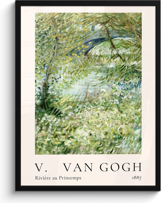 Fotolijst inclusief poster - Posterlijst 60x80 cm - Posters - Vincent van Gogh - Rivière au Printemps - Kunst - Oude meesters - Foto in lijst decoratie - Wanddecoratie woonkamer - Muurdecoratie slaapkamer