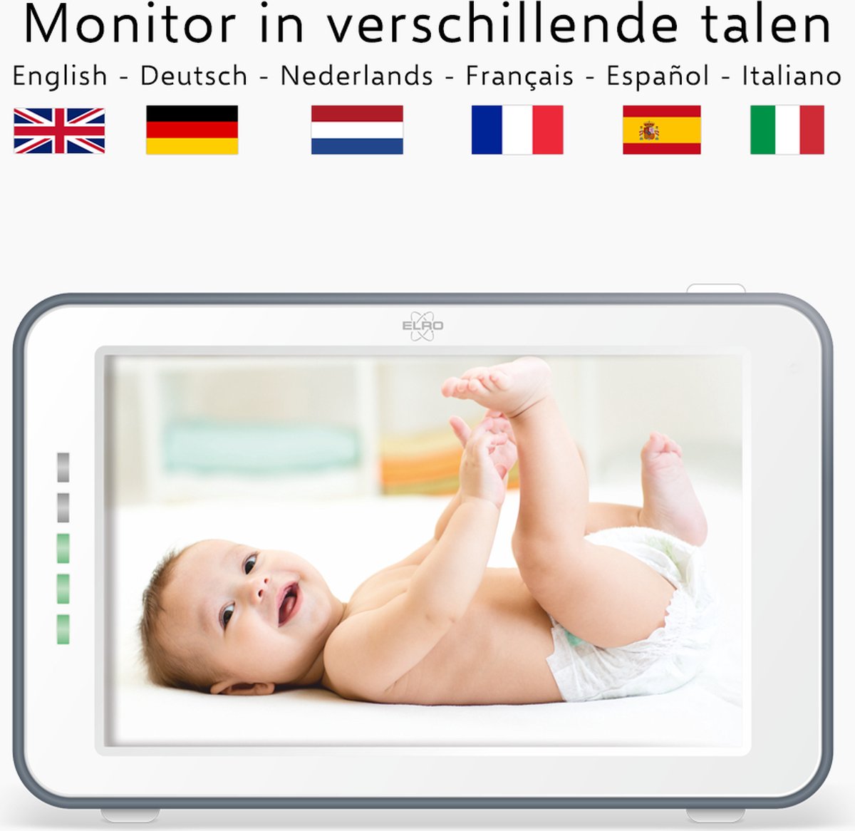 Afbeelding 3 van ELRO BC4000-2 Babyfoon Royale met 2 Full HD camera's - 12,7 cm Touchscreen Monitor- & Gratis App - Met extra camera - Voor 2 kinderen - Incl. Geluidsdetectie, Voedingsalarm en Temperatuursensor