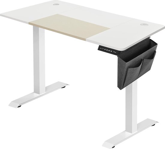 D&B Bureau - Elektrisch Verstelbaar - Kantoor - 120x60 Cm - Kabelgeleiders - Inclusief Stoffen Opbergzakje - Zit Sta Bureau - Thuiswerken - Geheugenfunctie - Ergonomisch - Kleur Wit