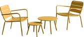 MYLIA Tuinzithoek van metaal - 2 lage opstapelbare fauteuils en uitschuiftafels - Mosterdgeel - MIRMANDE van MYLIA L 60 cm x H 71.5 cm x D 67.5 cm