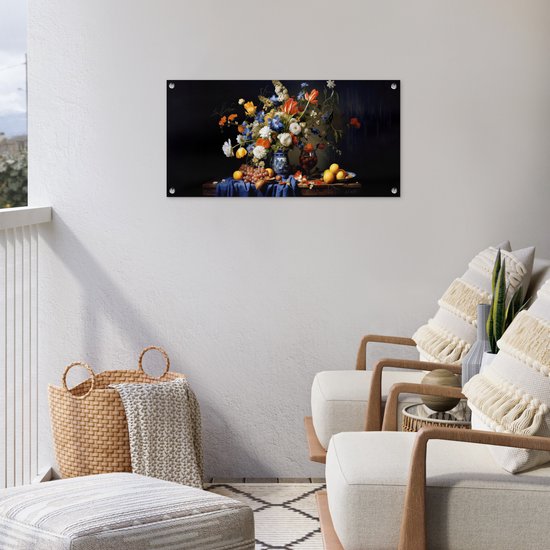 Affiche de jardin Fleurs - Fruits - Nature morte - Hollandais - 80x40 cm - Décoration murale extérieure - Affiche de jardin - Toile de jardin - Affiche clôture - Peinture de jardin